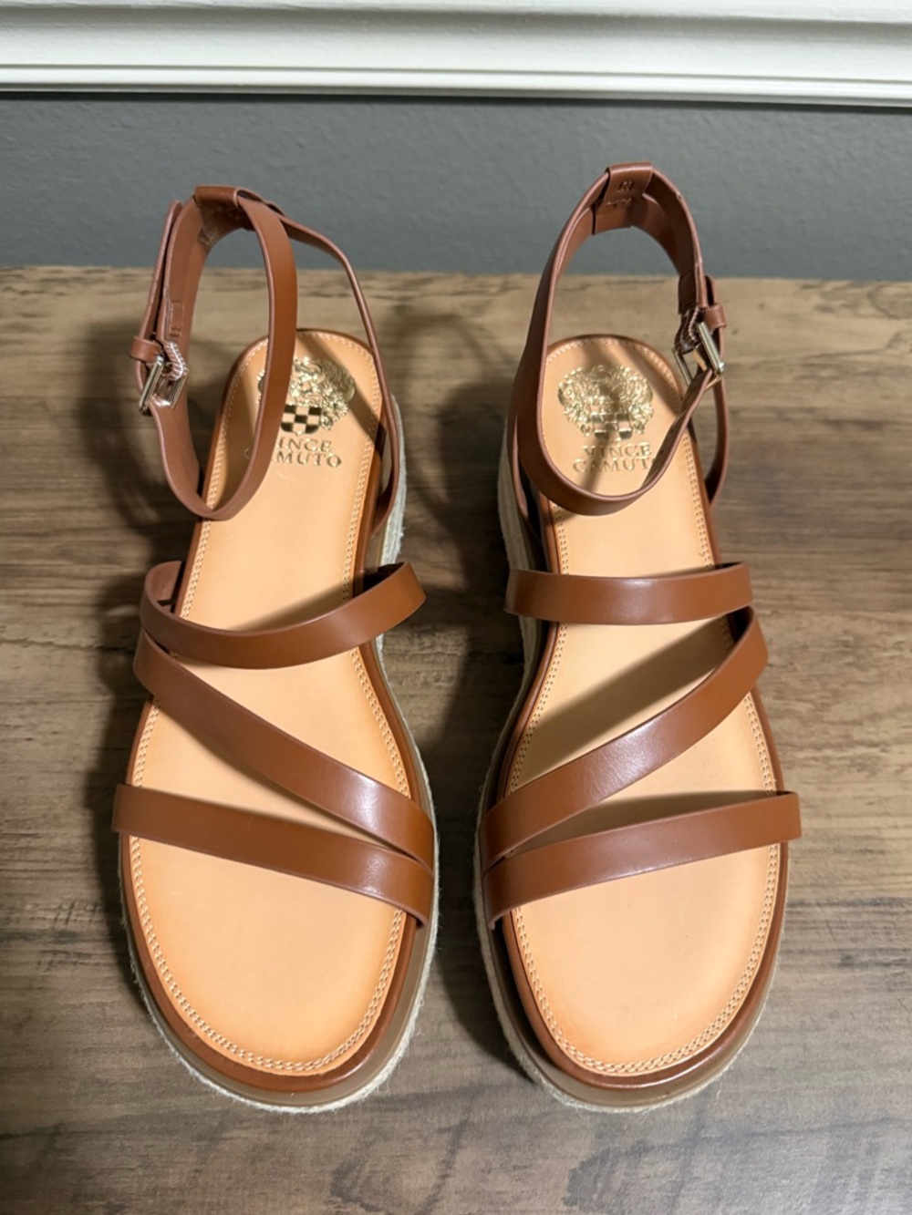 Vince Camuto VC-AEVIE Espadrille Platform Sandal - Brown Leather Straps
